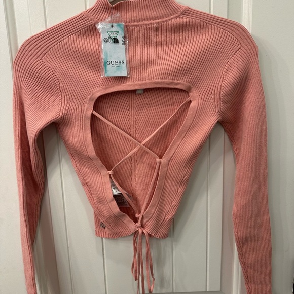 Guess Marie LS Open Back Sweater Small Pink Sweater S NWT - Picture 5 of 6